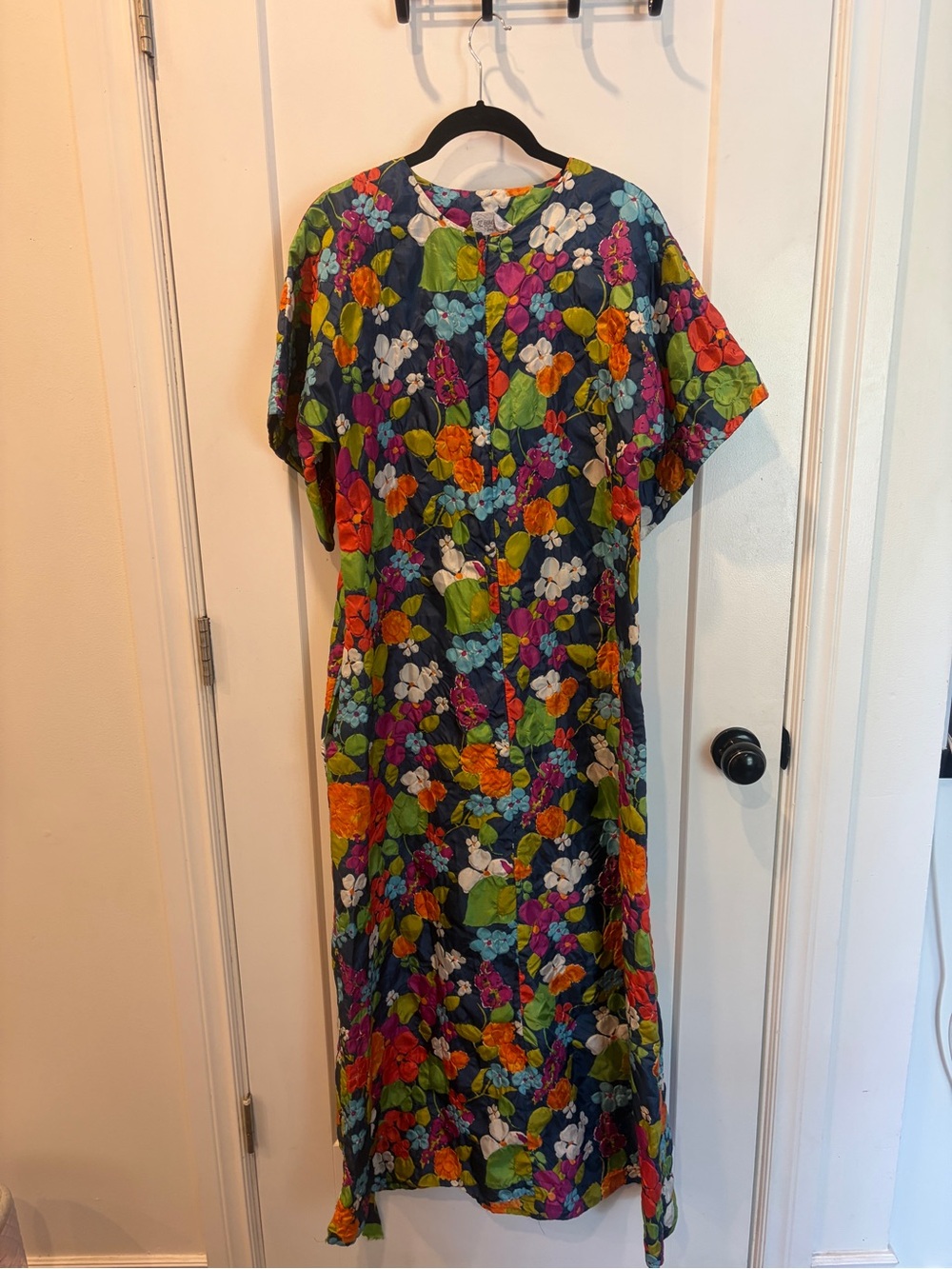 Vintage Floral Maxi Dress - Black with Bright Multicolor Blooms - Picture 4 of 16
